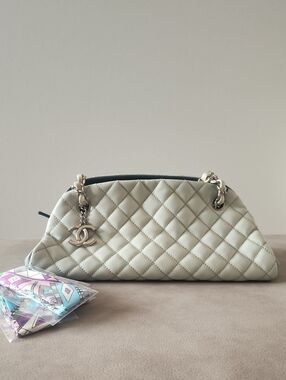 Authentic Chanel Just Mademoiselle Quilted Lambskin/Caviar Bowling Bag
